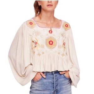 Free People Womens Claudine Embroidered Top